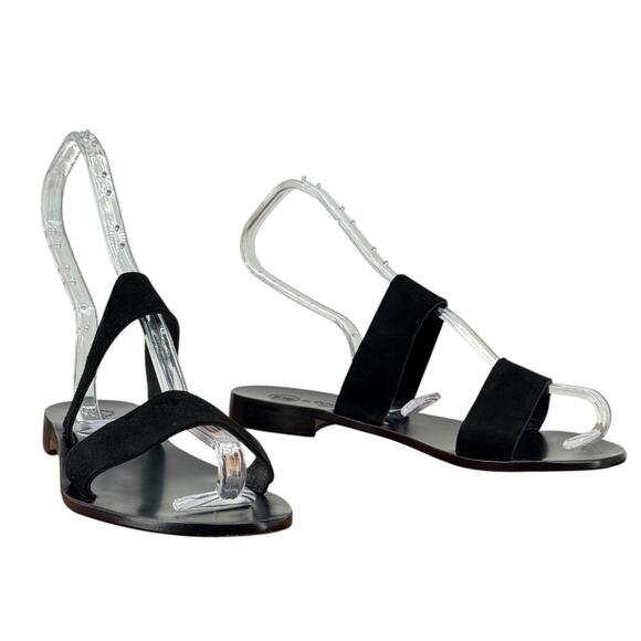 Da Costanzo Capri Double Strap Leather Sandal Slide Flats 40 Women's Black Italy - Picture 5 of 11